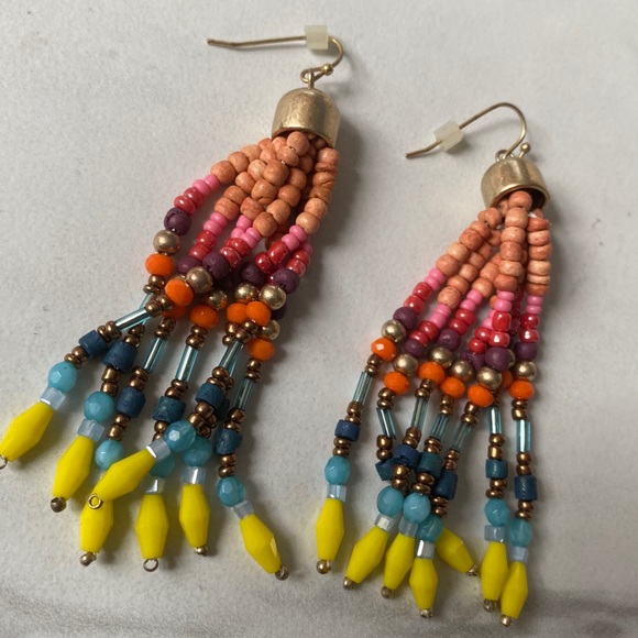 Multicolor Beaded Tassel Earrings - Picture 2 of 4